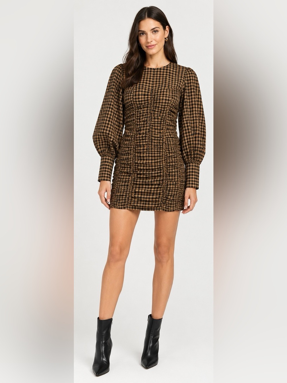 ZARA Ruched Check Mini Dress